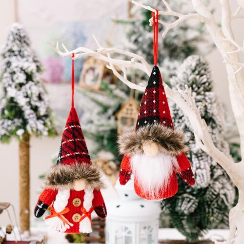 2-Piece Christmas Plaid Faceless Doll Ornaments